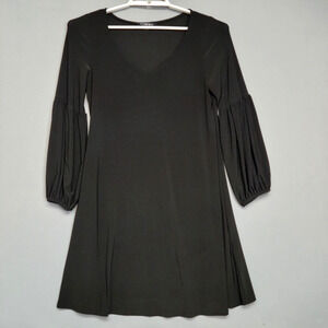 Nik And Nash Fit & Flare Dress Womens M Black V-Neck Puff Sleeves Stretches